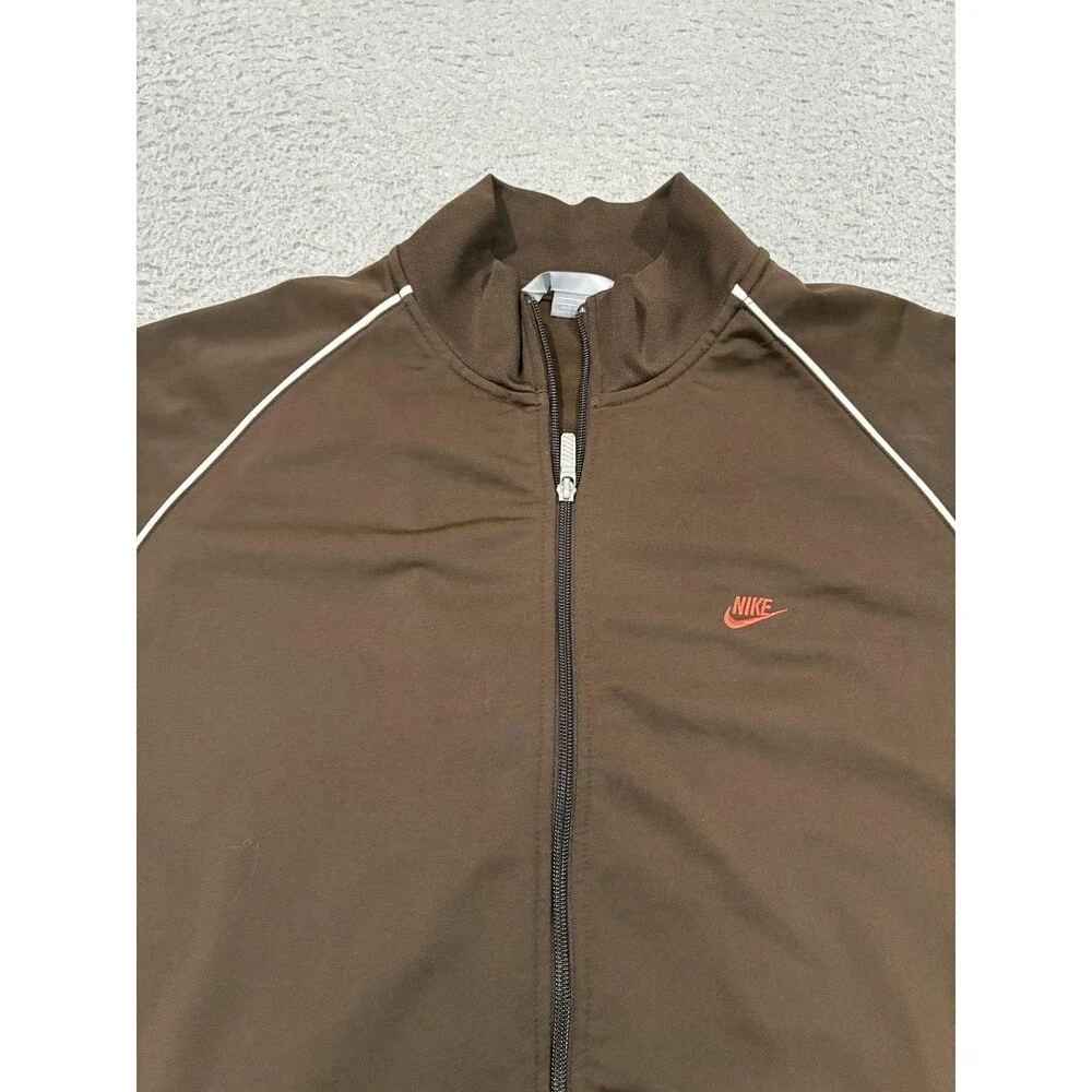 Nike Jacket Mens XL Brown Orange Track Full Zip Piping Logo Colorblock VTG Y2K
